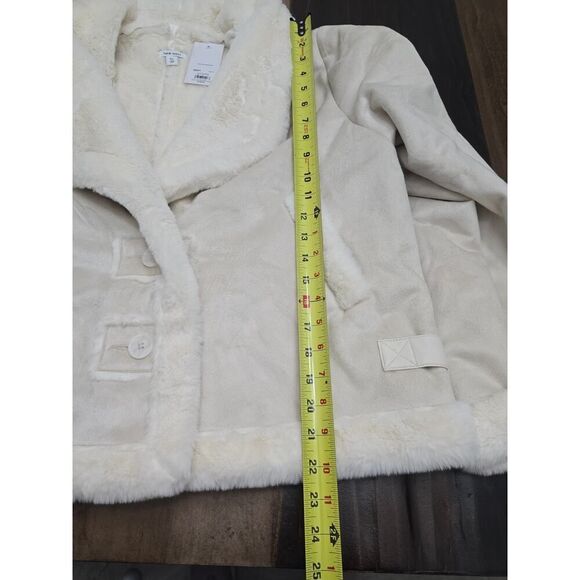 Nine West Faux Sued Aviator Jacket Ivory Super Cozy Front Buttons NWT Size XL - Picture 10 of 13